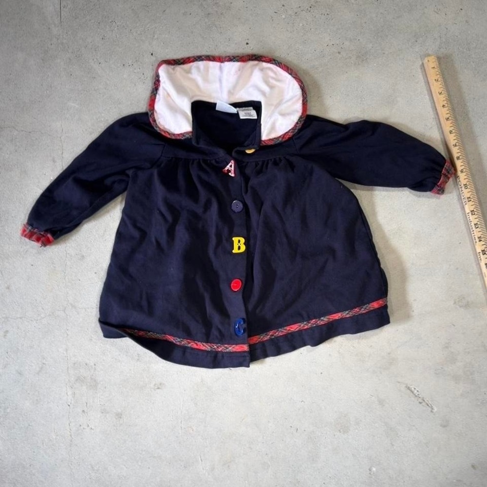 In Design - Hooded Dress - Girls 4T - Navy Plaid Trim Button Front